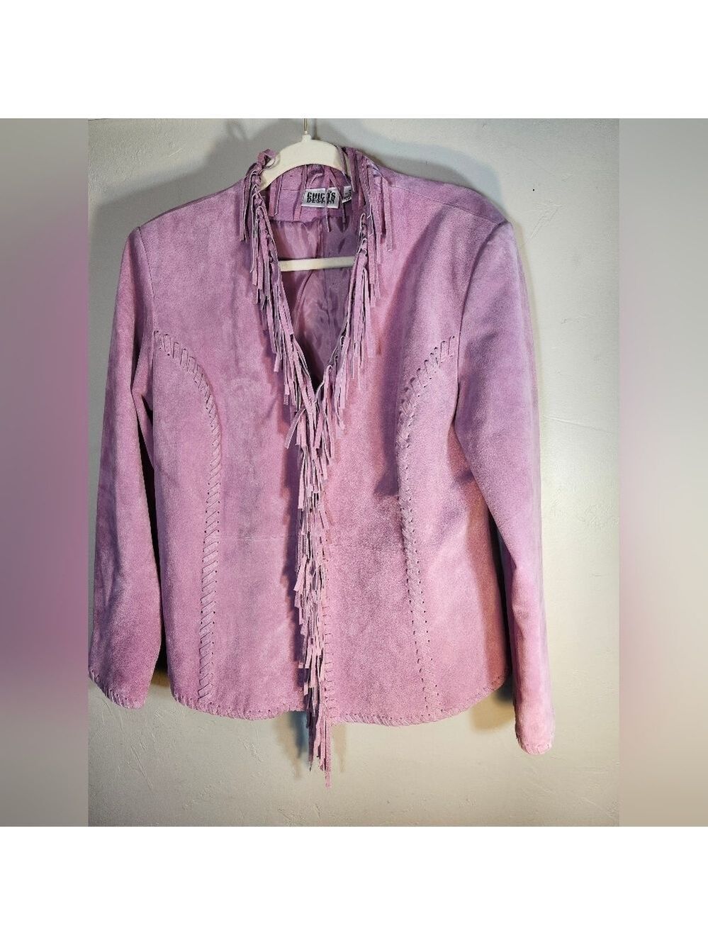 Chico's Mauve Leather Fringe with Accent Stiching Lined Blazer Sz L